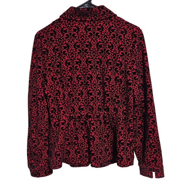 Christopher & Banks Red Black Velvet Floral Jacket Womens Size Small Full Zip - Picture 2 of 5